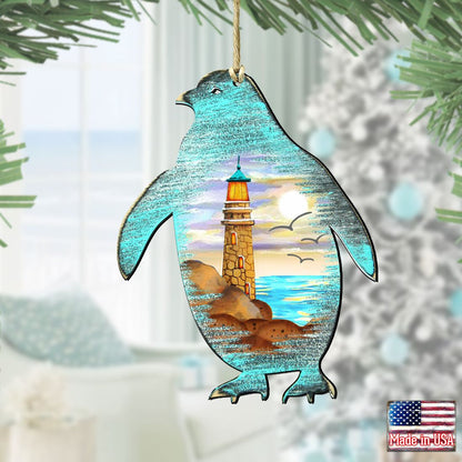 Penguins Wooden Ornaments by G. DeBrekht - Coastal Holiday Decor - 8198542-1