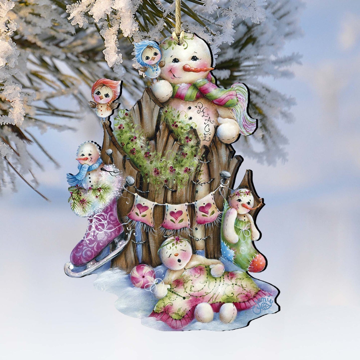 Christmas Time Wooden Ornaments by Jamie Mills-Price - Christmas Santa Snowman Decor - 8457502-0