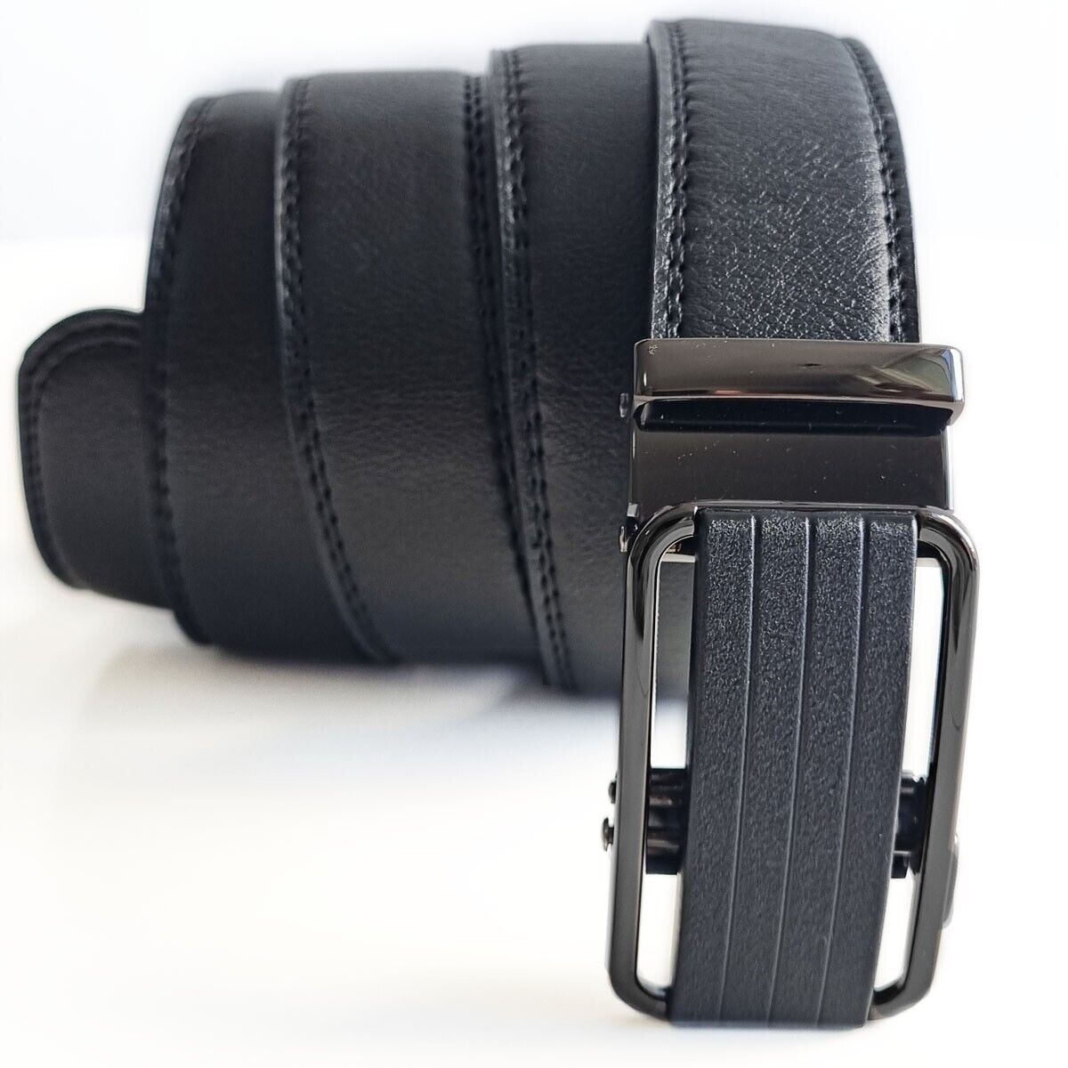 Leather Ratchet Belt For Men Adjustable Size, Slide Buckle