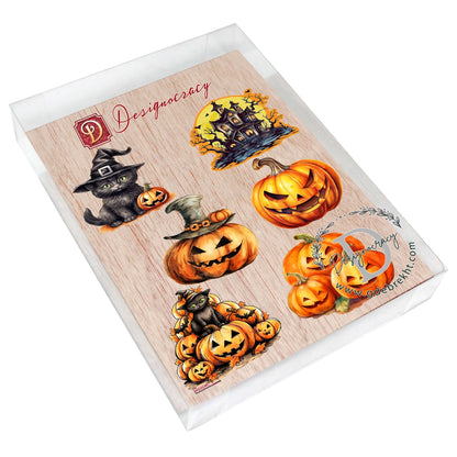 Spooky Pumpkins Decorative Eco Wood Magnets Set of 6 by G. Debrekht - Halloween Decor - 8090019G-S6-2