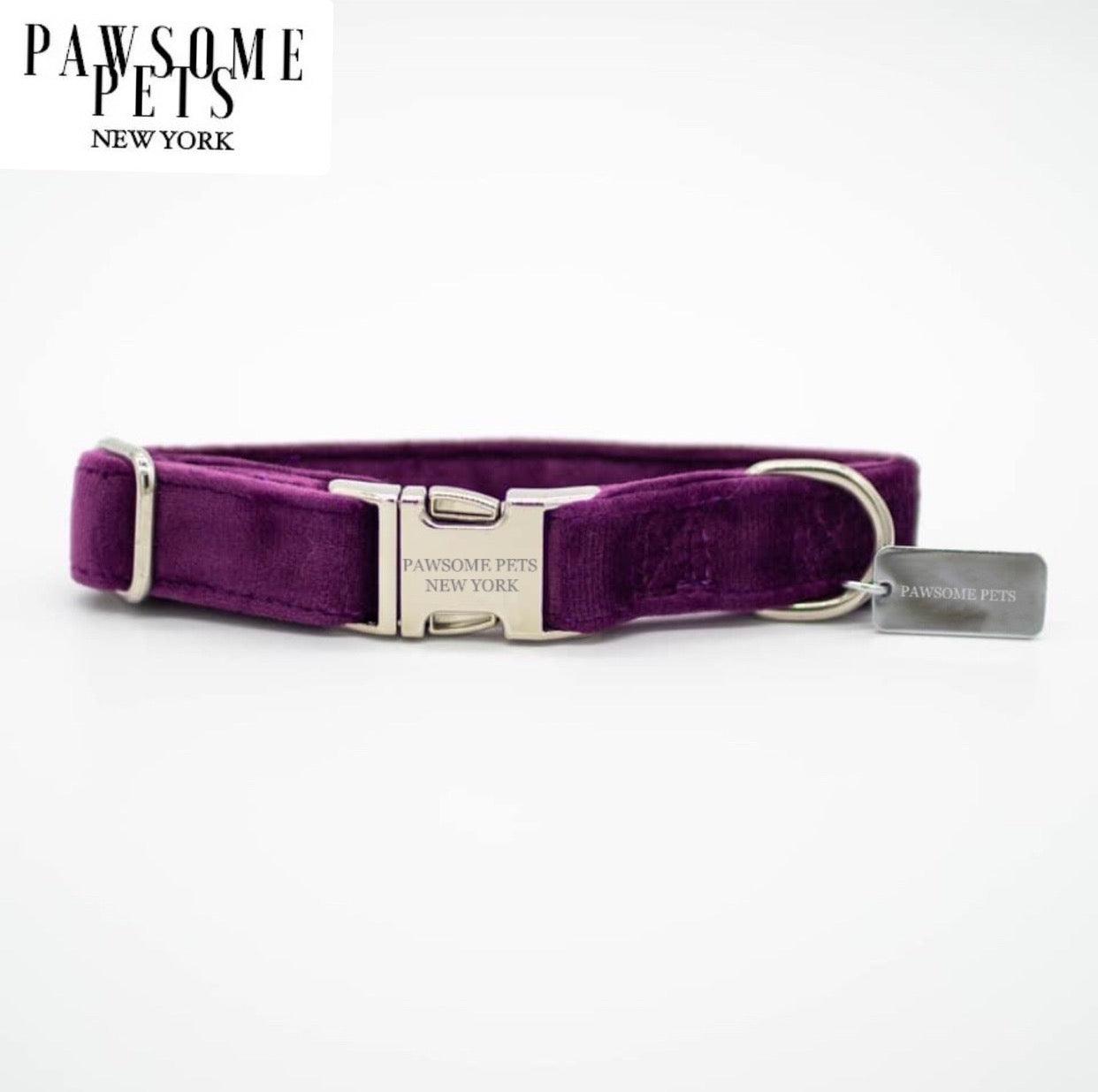 SMALL SIZE DOG & CAT COLLAR - DARK PURPLE VELVET-0