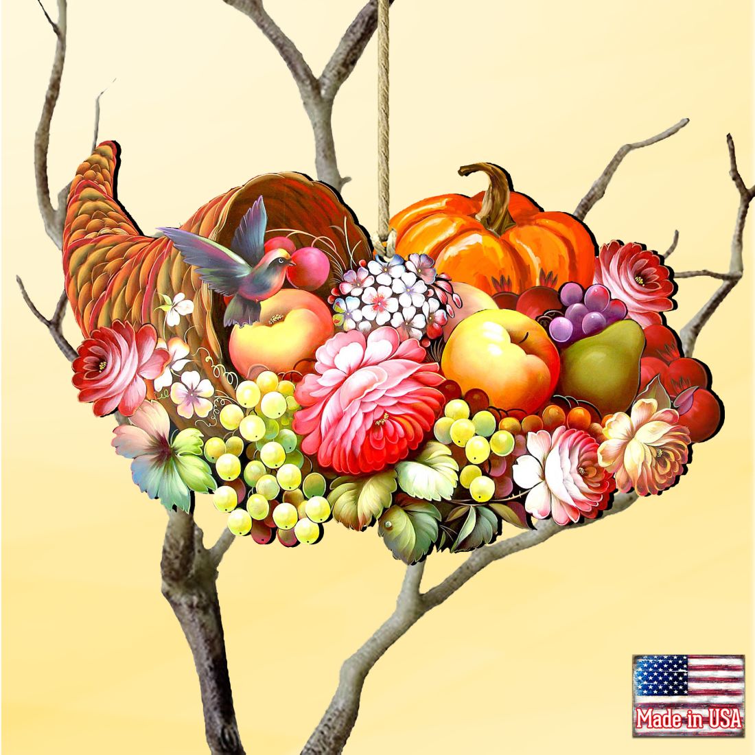 Cornucopia Wooden Ornaments Fall by G. DeBrekht - Thanksgiving Halloween Decor - 8158907-0