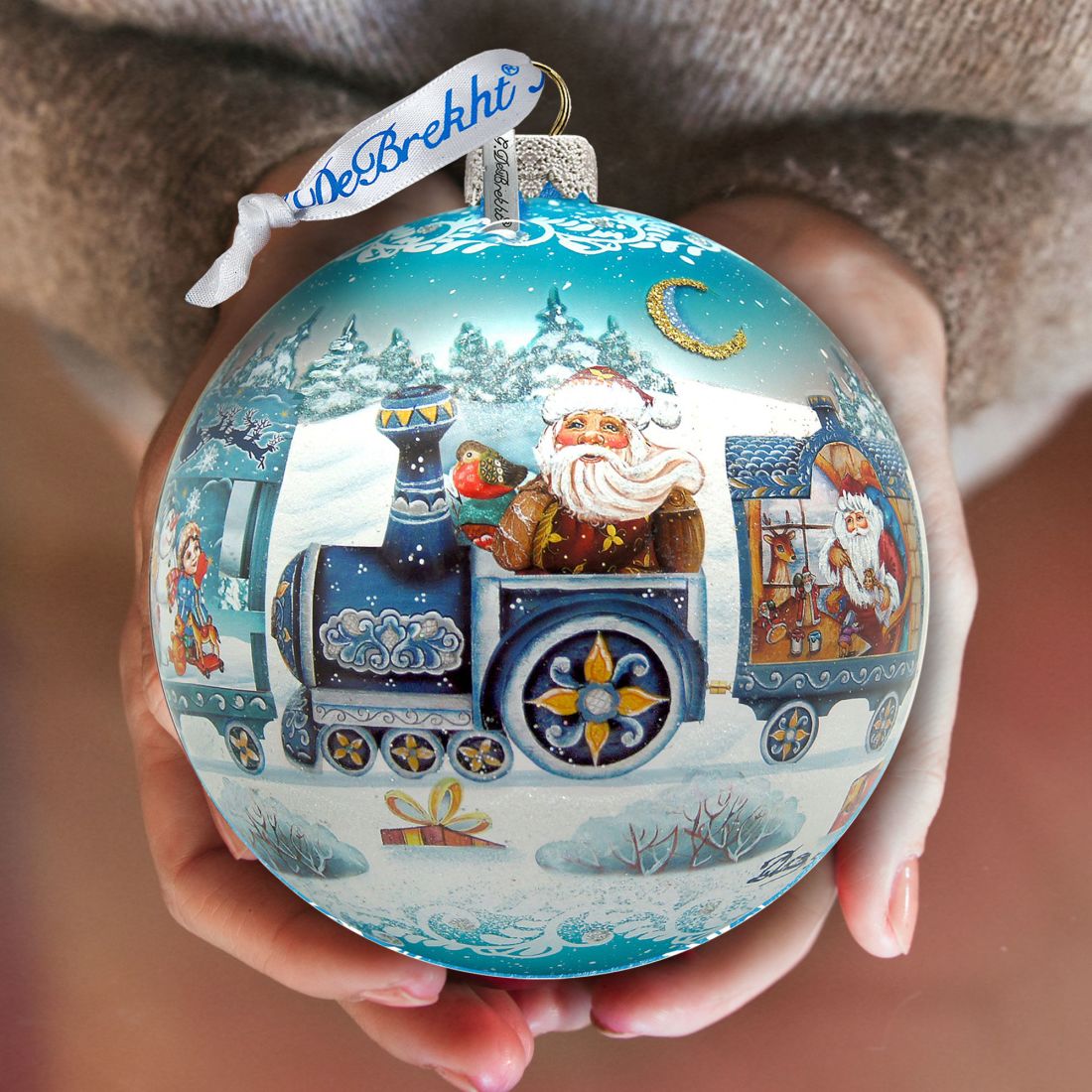 Express Train Ball Glass Ornament Limited Edition by G. DeBrekht - Christmas Santa Snowman Decor - 73873B-1
