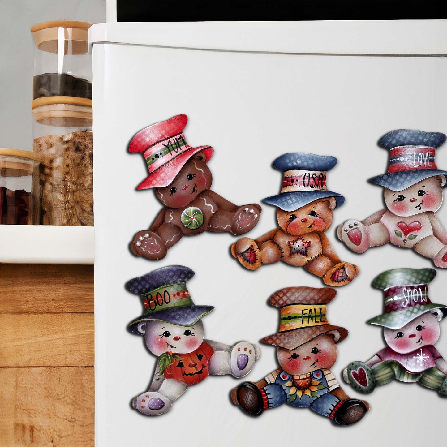 Big Hat Brigade Decorative Eco Wood Magnets Set of 6 by Jamie Mills-Price - Christmas Decor - 8090046G-S6-0