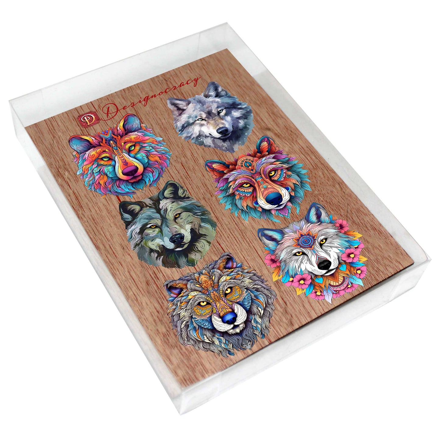 Enigmatic Wolves Decorative Eco Wood Magnets Set of 6 by G. Debrekht - Wildlife Decor - 8090113G-S6-2