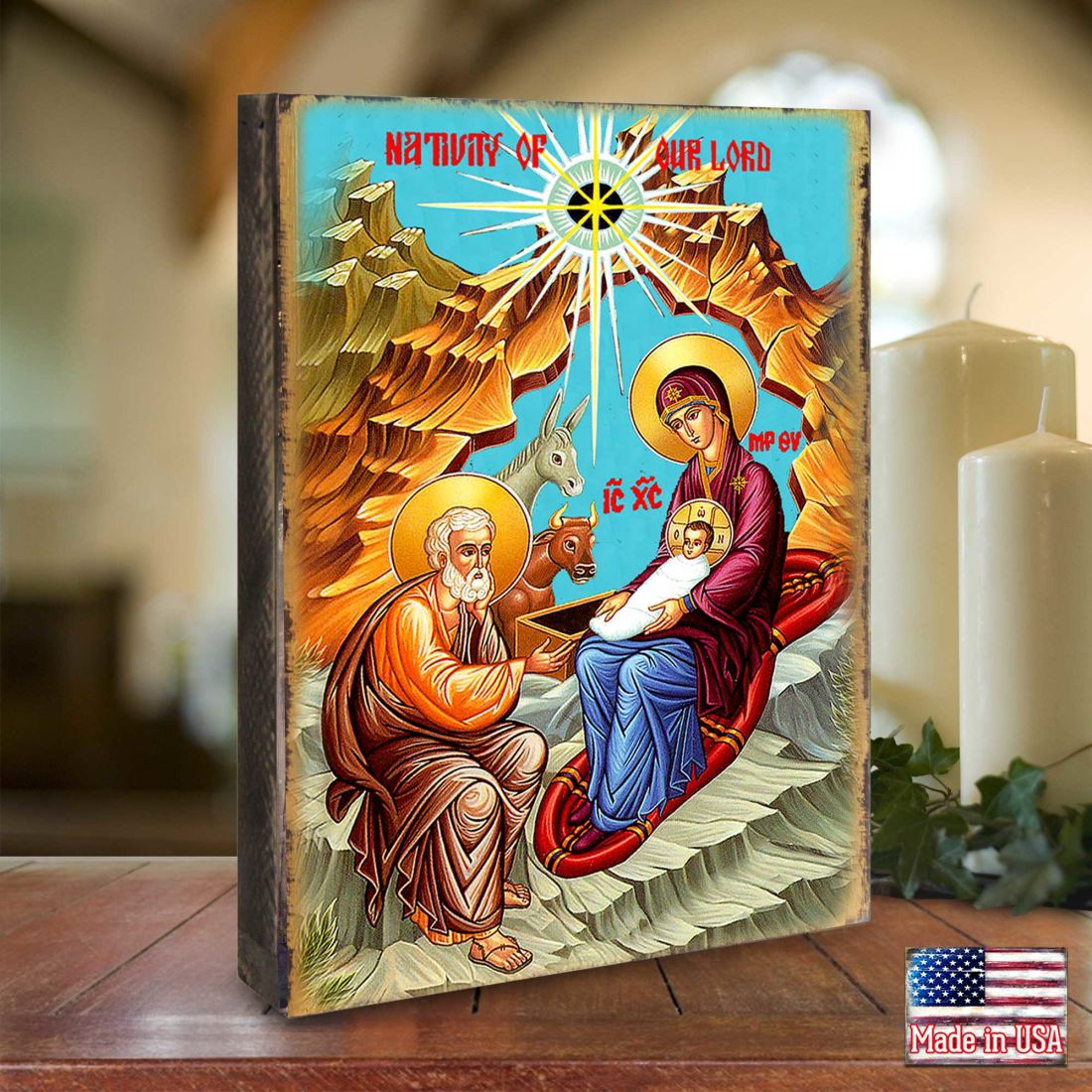 Orthodox Nativity Wooden Gold Plated Religious Orthodox Sacred Icon - Inspirational Icon Decor - 85052-1