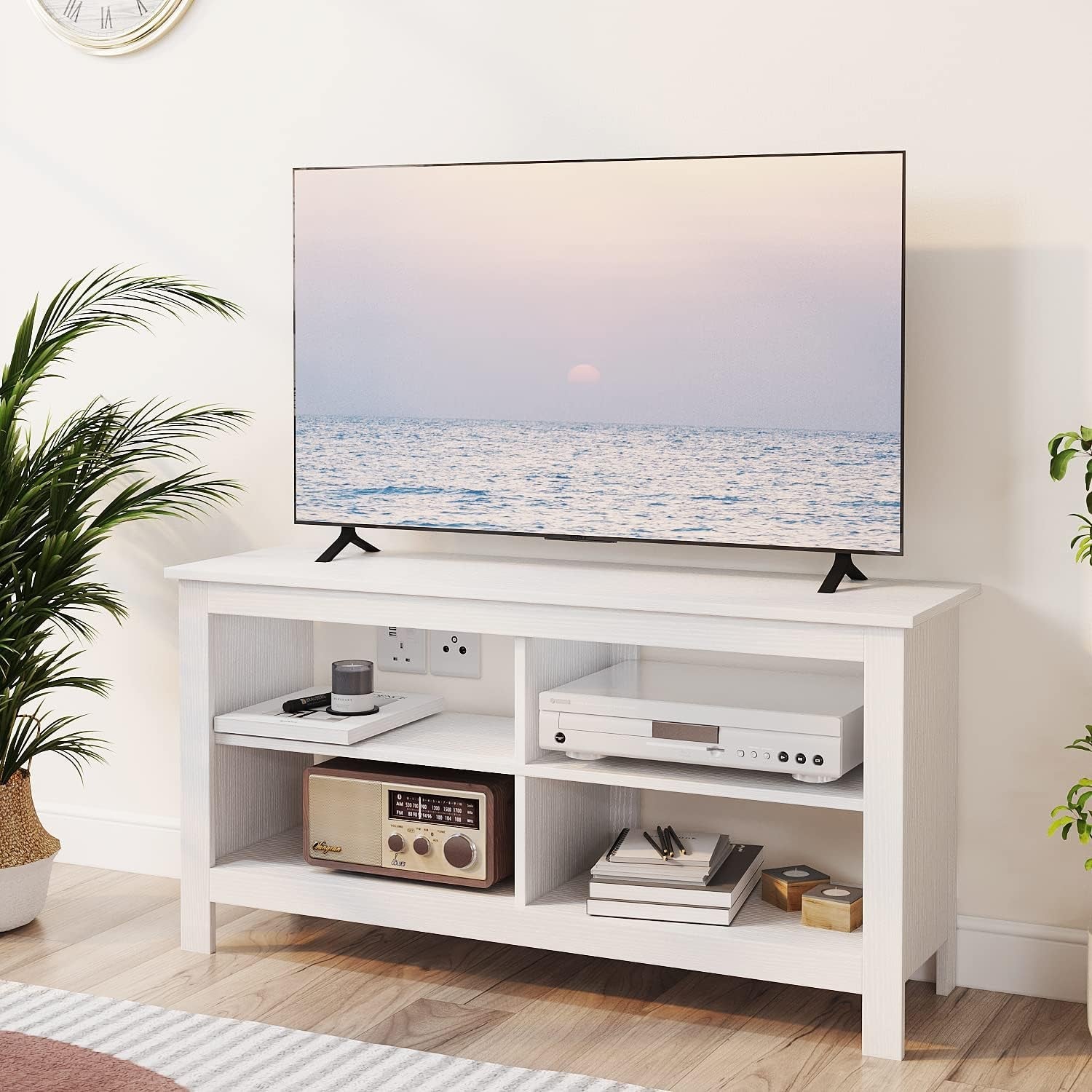43" White Mid Century TV Stand with Shelves-1