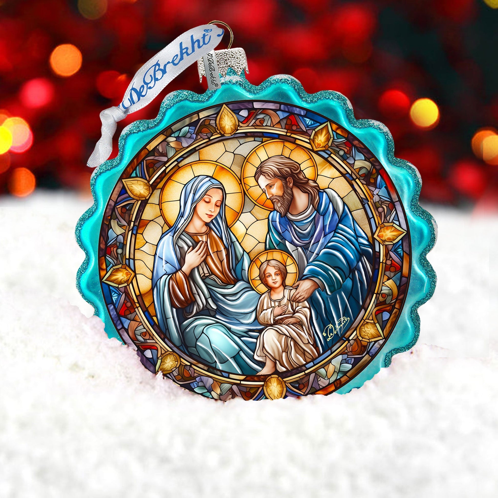 Family Love Classic Nativity Wreath Glass Ornament by G. Debrekht - Nativity Holiday Decor - 759-065-2