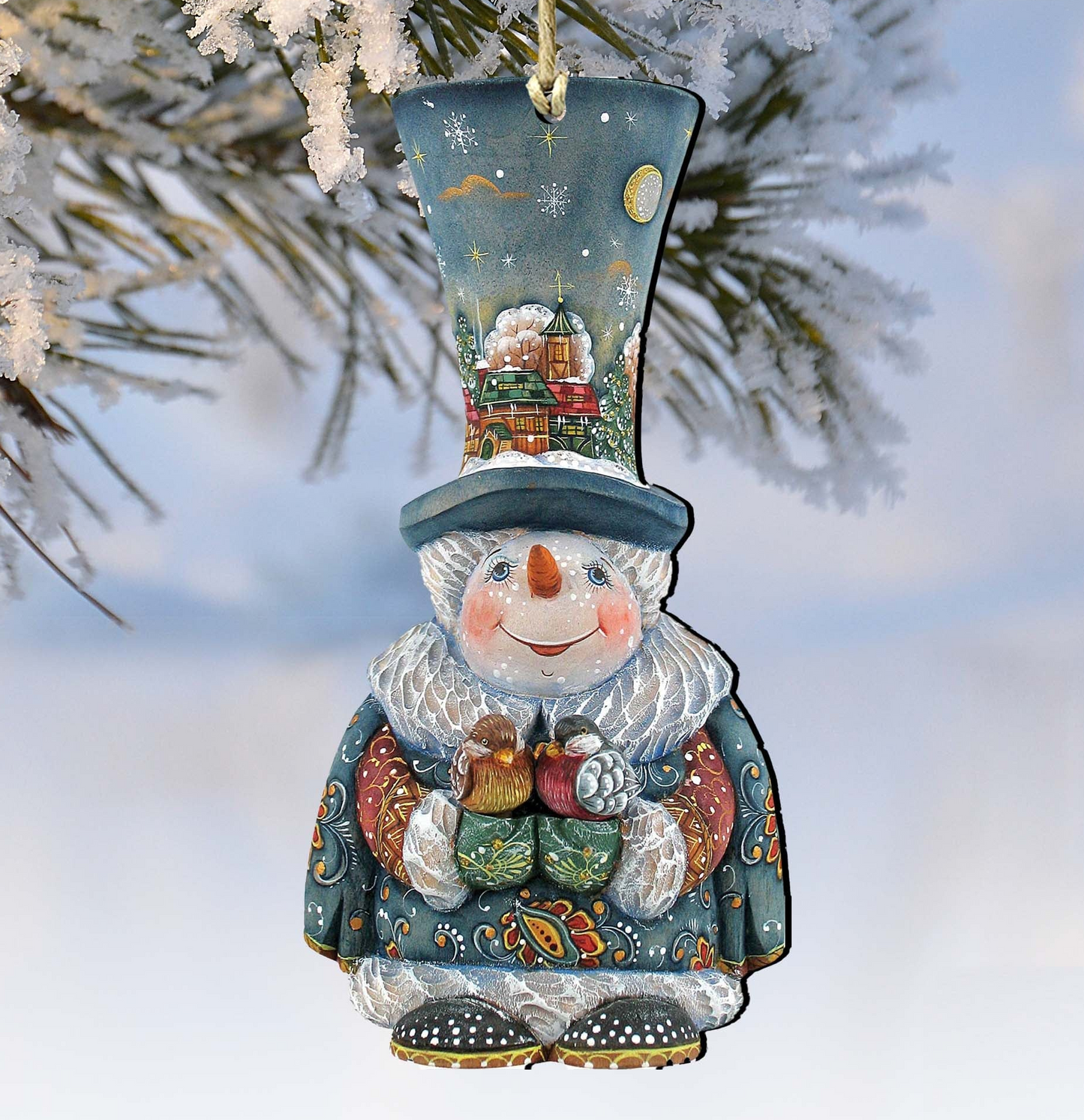 Old World Christmas Snowman Wooden Ornaments by G. DeBrekht - Christmas Santa Snowman Decor - 8116420-0