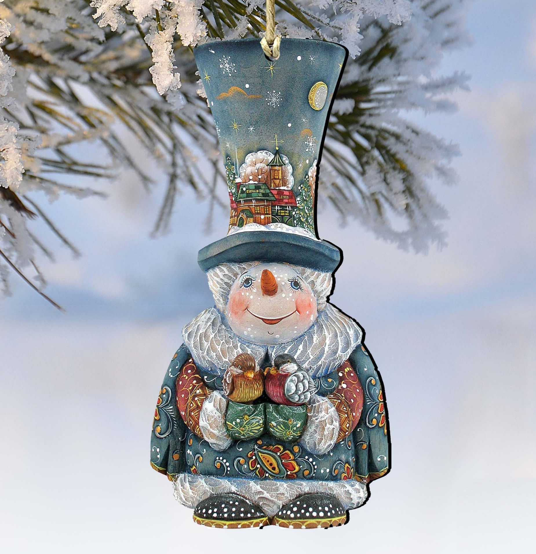 Old World Christmas Snowman Wooden Ornaments by G. DeBrekht - Christmas Santa Snowman Decor - 8116420-0