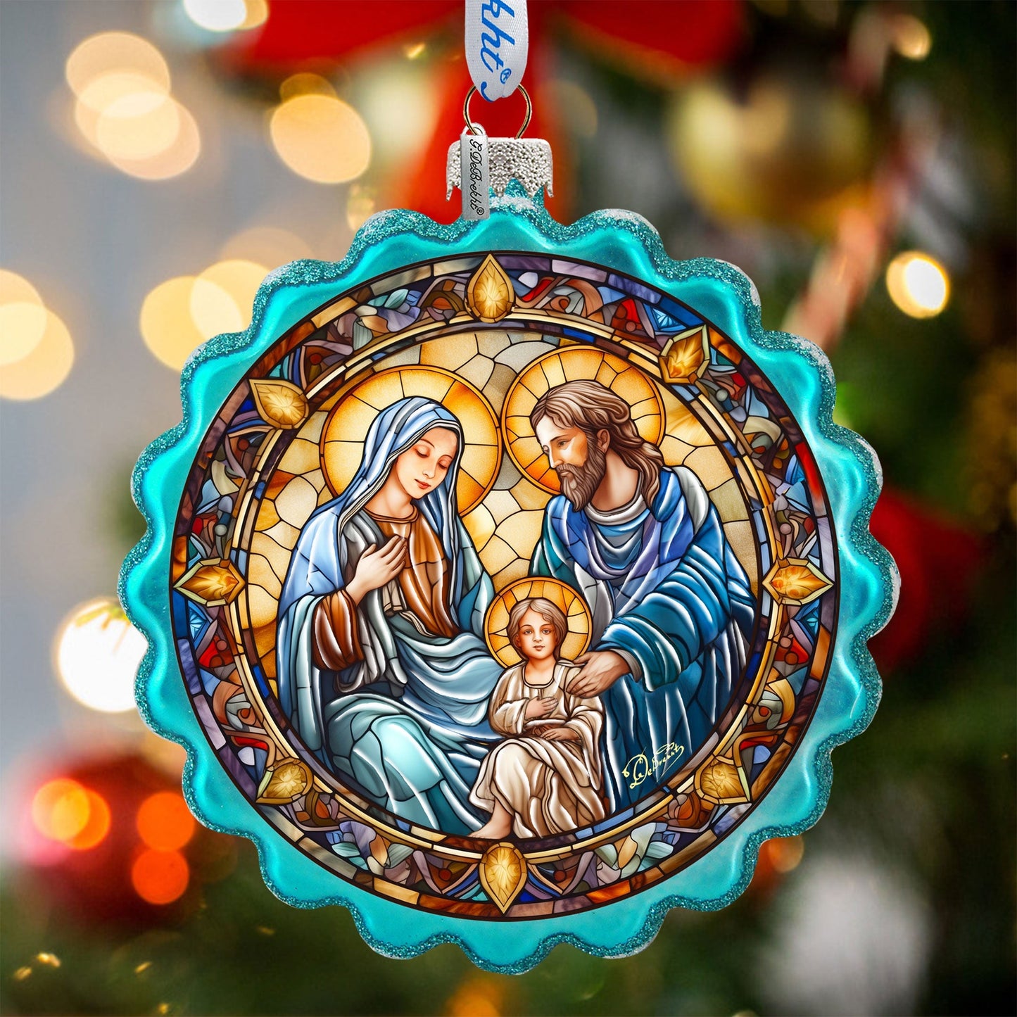 Family Love Classic Nativity Wreath Glass Ornament by G. Debrekht - Nativity Holiday Decor - 759-065-1