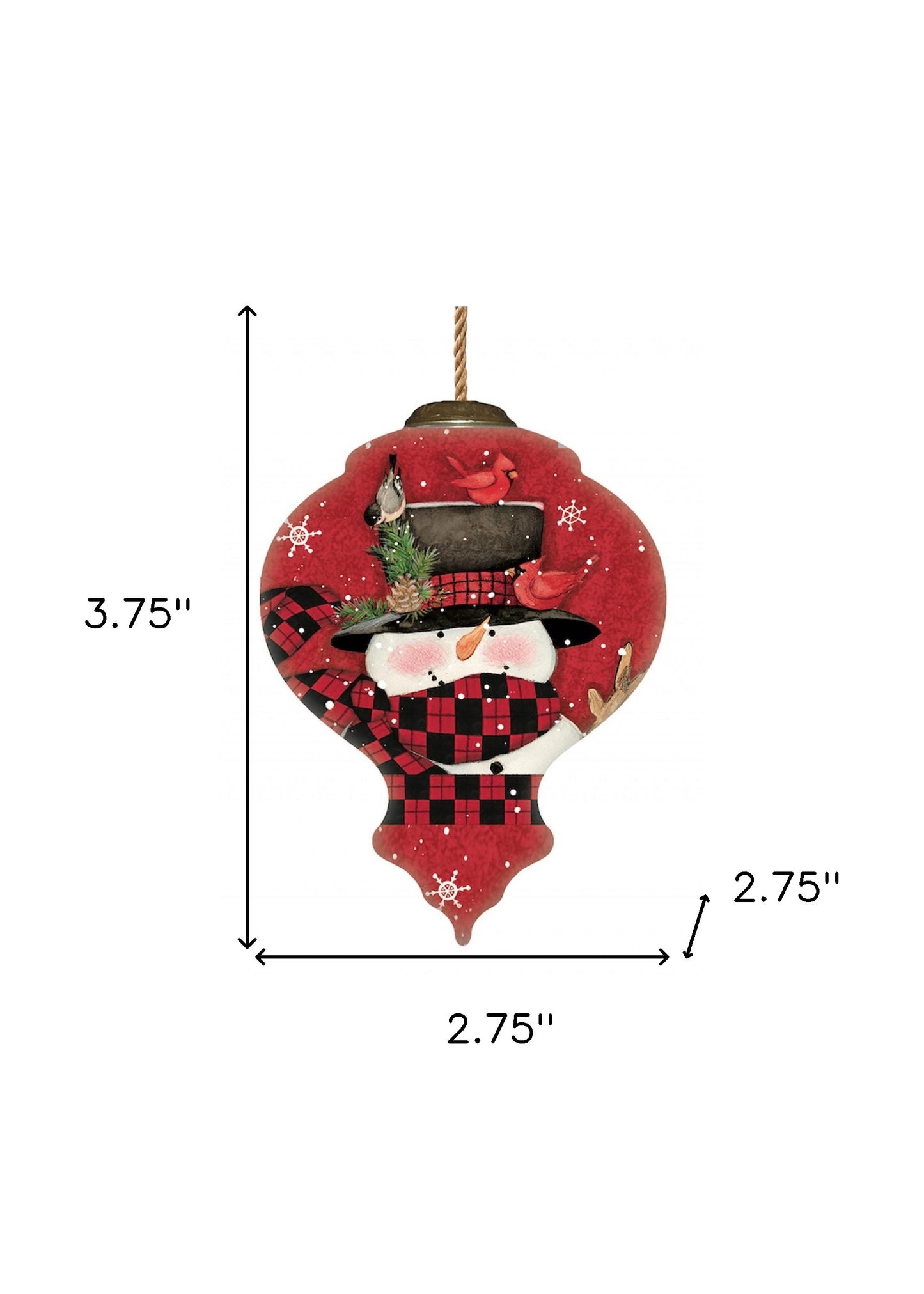 Plaid Snowman and Cardinals Hand Painted Mouth Blown Glass Ornament-4