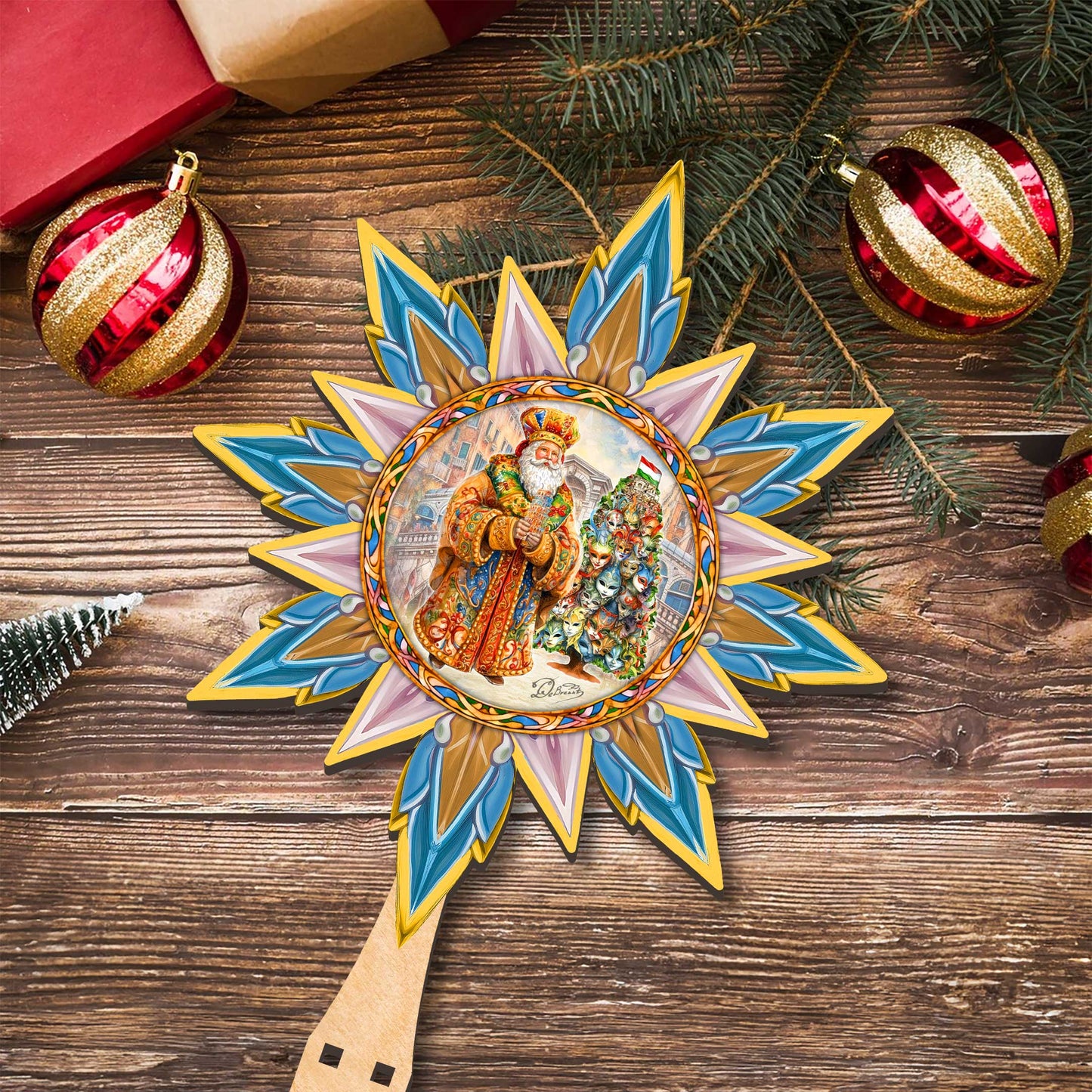 Italian-inspired Santa Tree Topper Wooden Decor by G. Debrekht  - Santa Snowman Decor - 89522-2