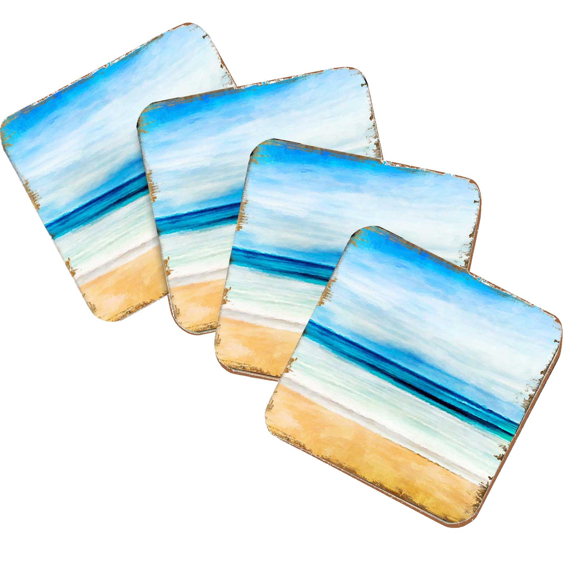 Beach Coastal Wooden Cork Coasters Gift Set of 4 by Nature Wonders - Coastal Sea-Life Decor - 95226C-S4-0