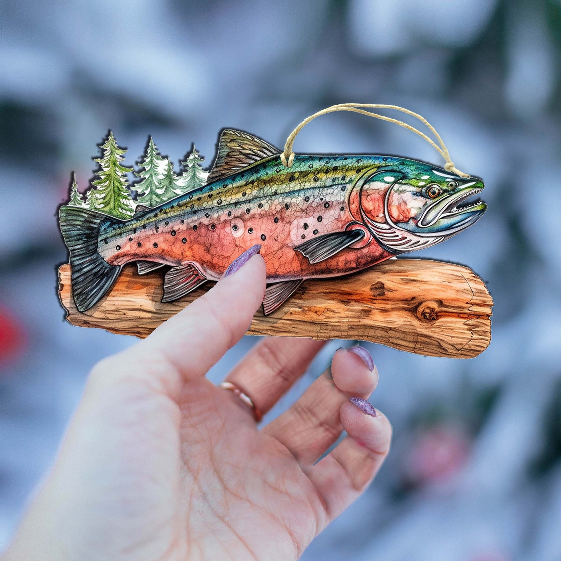 Splendid Sockeye Wooden Ornaments by G.Debrekht - Wildlife Holiday Decor - 8710109-2-4