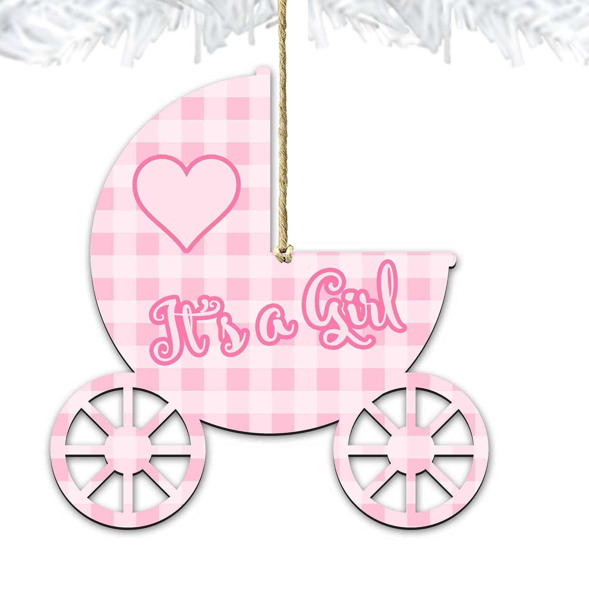 Its A Girl Wooden Ornaments Birthday Decor - Tree Ornament by G. DeBrekht - Christmas Decor - 8114045-1