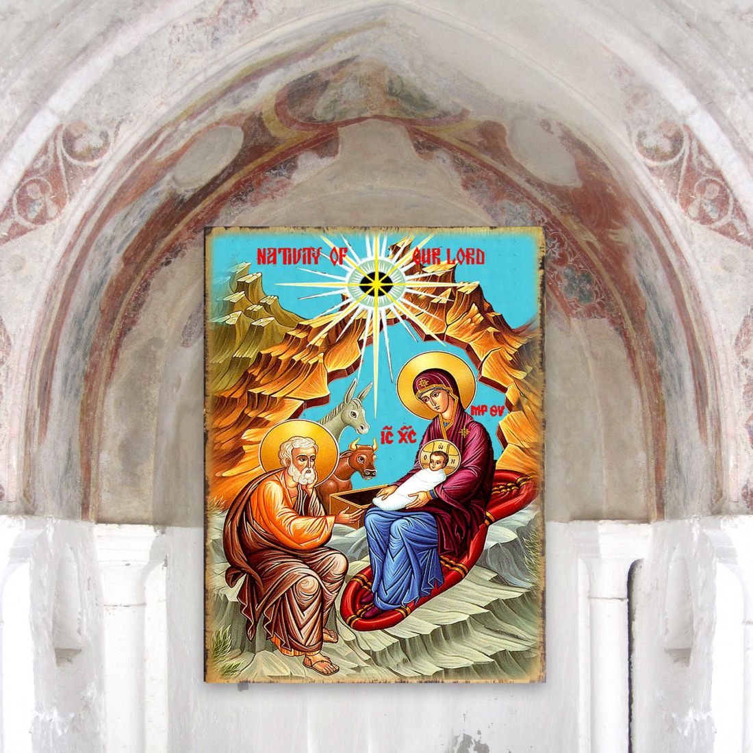 Orthodox Nativity Wooden Gold Plated Religious Orthodox Sacred Icon - Inspirational Icon Decor - 85052-3