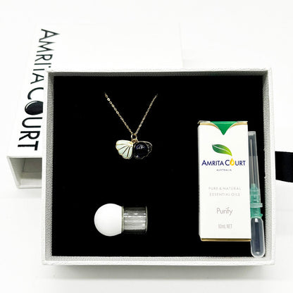 Green Shell Murano Aroma Necklace - Oceanic Depths | Energy & Healing | Diffuse on the go | Sterling Silver Gift-4
