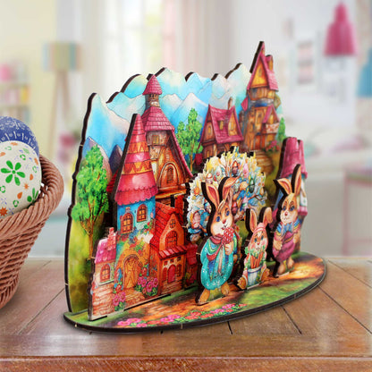 Easter Bunny Village Eco Wood Decorative Village Eco Wood Set by G. Debrekht Easter Spring Decor - 852769-2