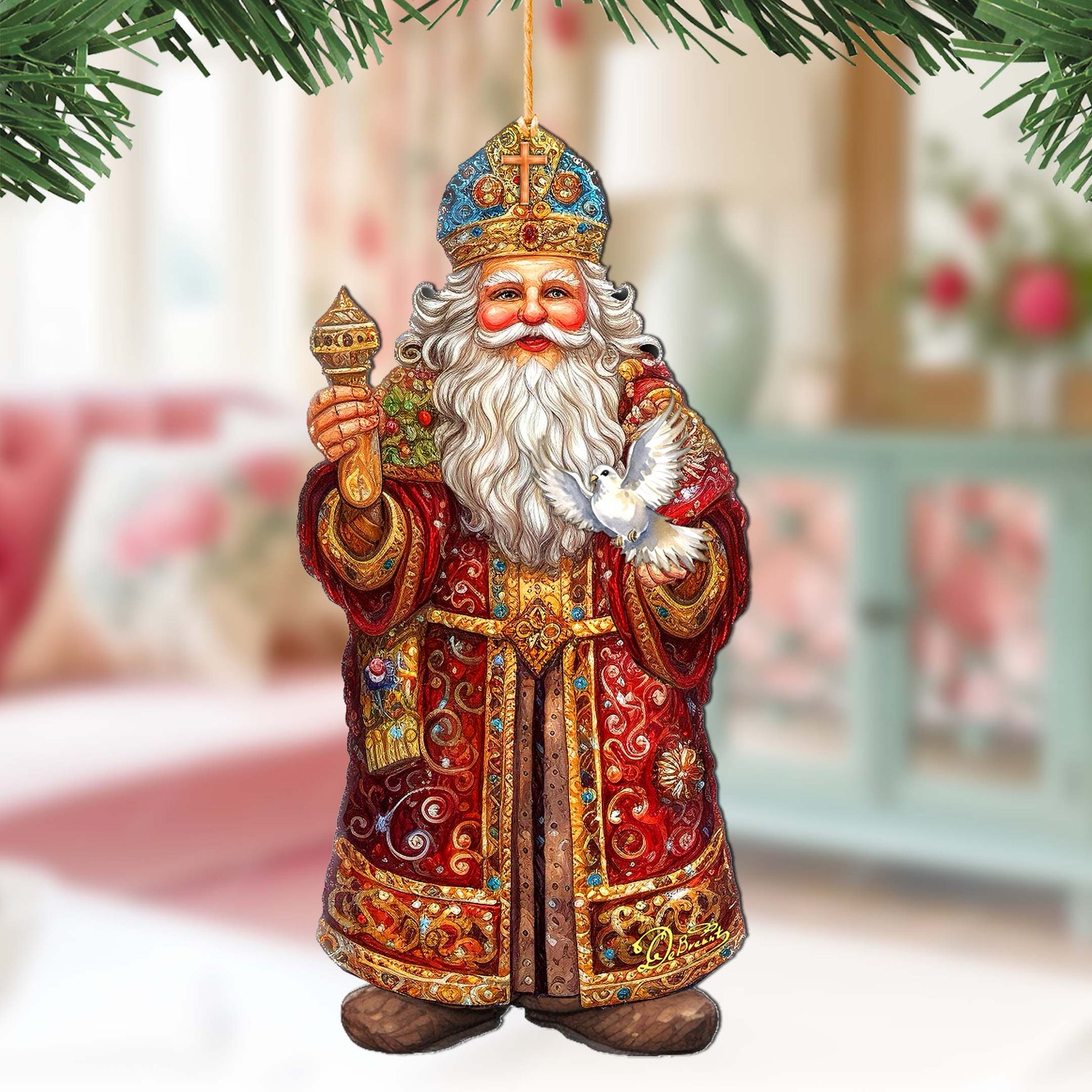Santa's Dove of Hope Wooden Ornaments by G. Debrekht - Christmas Santa Snowman Decor - 8691416-1