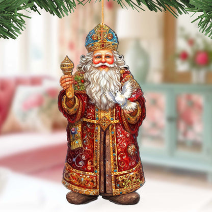 Santa's Dove of Hope Wooden Ornaments by G. Debrekht - Christmas Santa Snowman Decor - 8691416-1