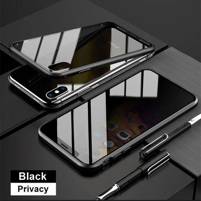 Double-sided magnetic metal tempered glass + front privacy glass phone case