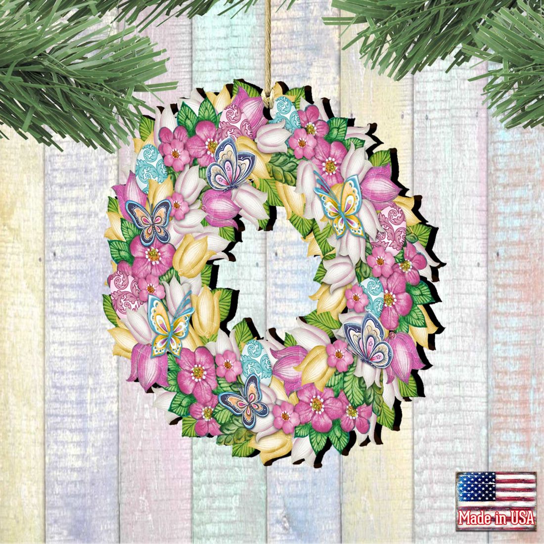 Flowers Spring Wreath Wooden Ornaments by G. DeBrekht - Easter Spring Decor - 8185301-2