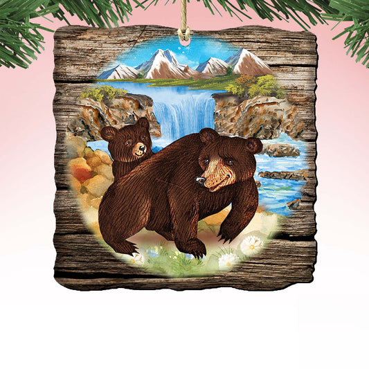 Bear Cabin Christmas Wooden Ornaments by G. DeBrekht - Wildlife Holiday Decor - 8114081-0