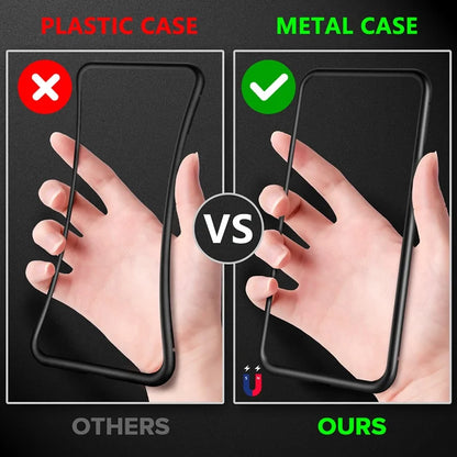 Double-sided magnetic metal tempered glass + front privacy glass phone case