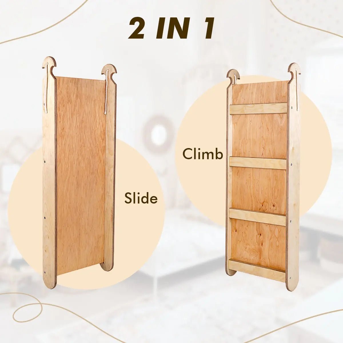 4in1 Montessori Climbing Set: Triangle Ladder + Climbing Arch + Slide Board & Cushion – Beige-4