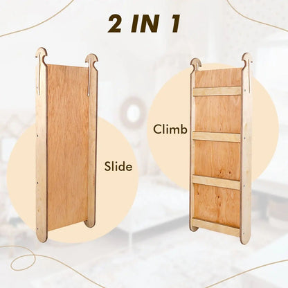4in1 Montessori Climbing Set: Triangle Ladder + Climbing Arch + Slide Board & Cushion – Beige-4