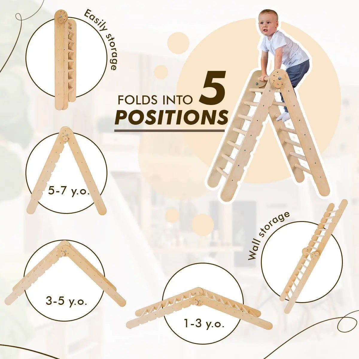 4in1 Montessori Climbing Set: Triangle Ladder + Climbing Arch + Slide Board & Cushion – Beige-3