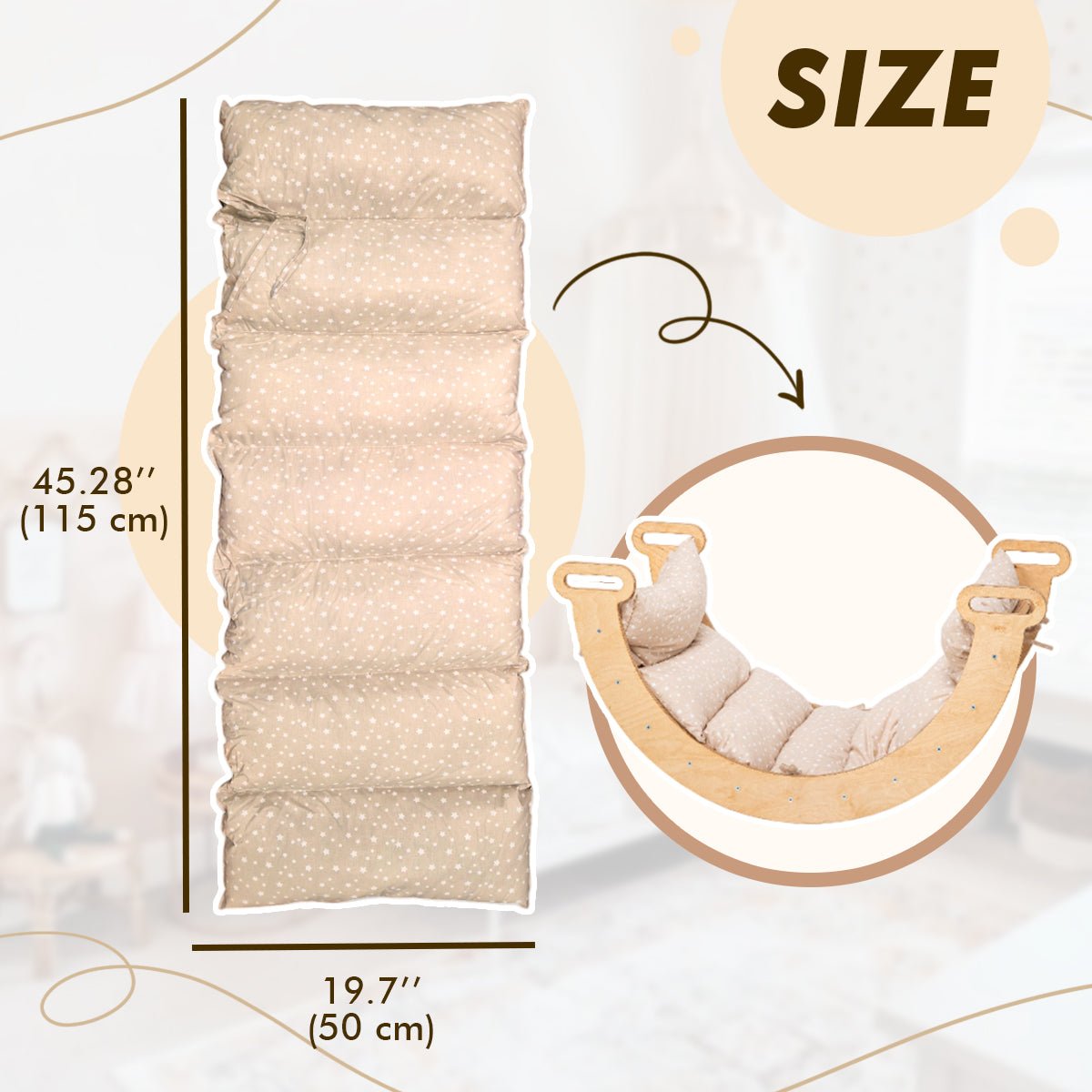 4in1 Montessori Climbing Set: Triangle Ladder + Climbing Arch + Slide Board & Cushion – Beige-2