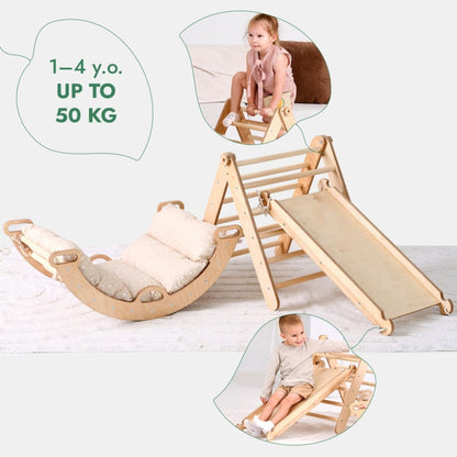 4in1 Montessori Climbing Set: Triangle Ladder + Climbing Arch + Slide Board + Cushion (1-3 y.o)-3