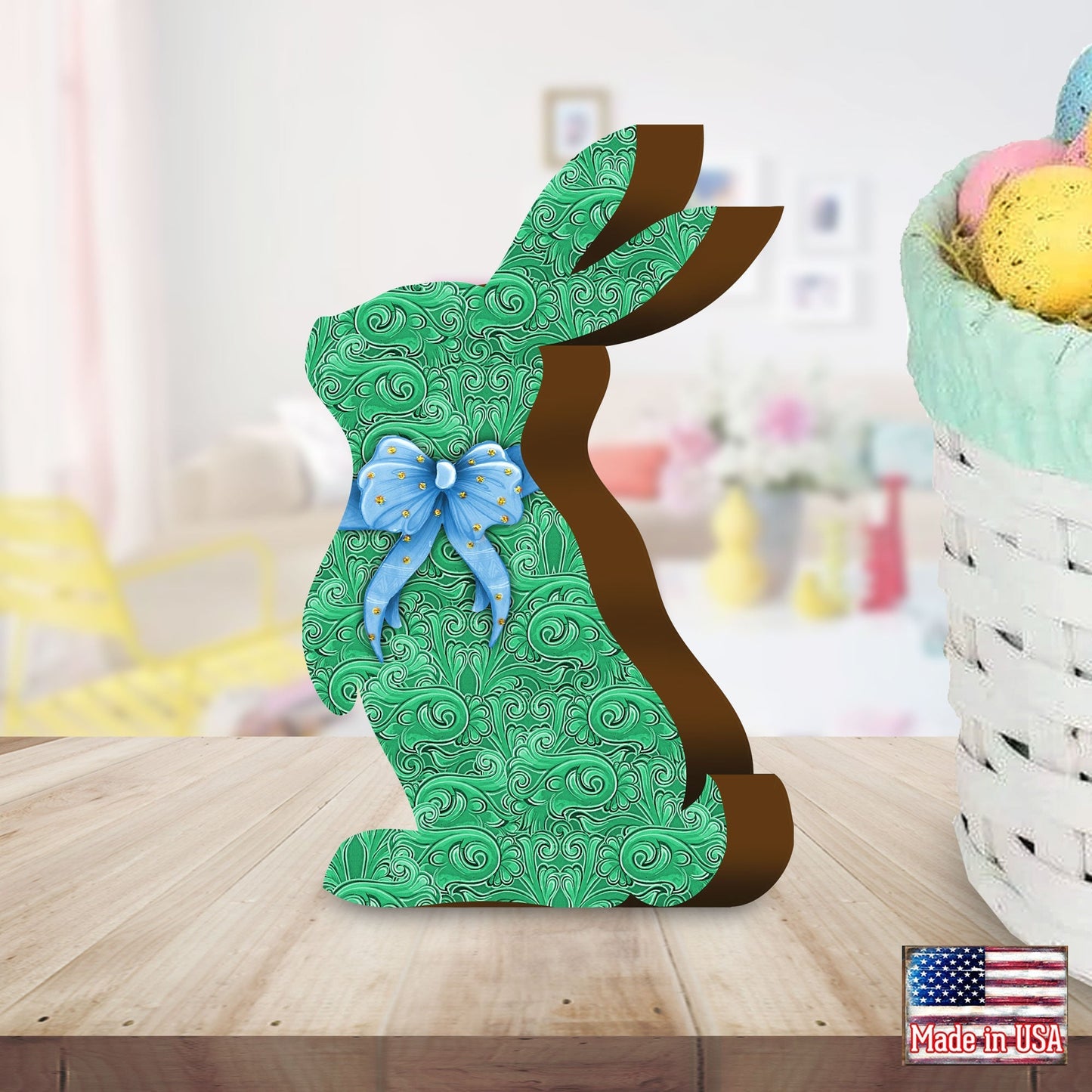 Quilted Green Bunny Decorative Figurine by G. DeBrekht - Easter Spring Decor - 8154425S-1