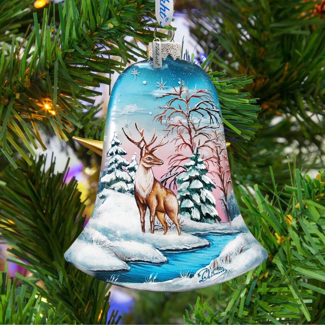 Winter Deer Bell Glass Ornament by G. DeBrekht - Wildlife Holiday Decor - 73183-2
