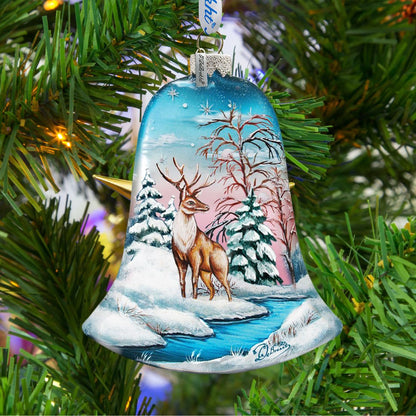 Winter Deer Bell Glass Ornament by G. DeBrekht - Wildlife Holiday Decor - 73183-2