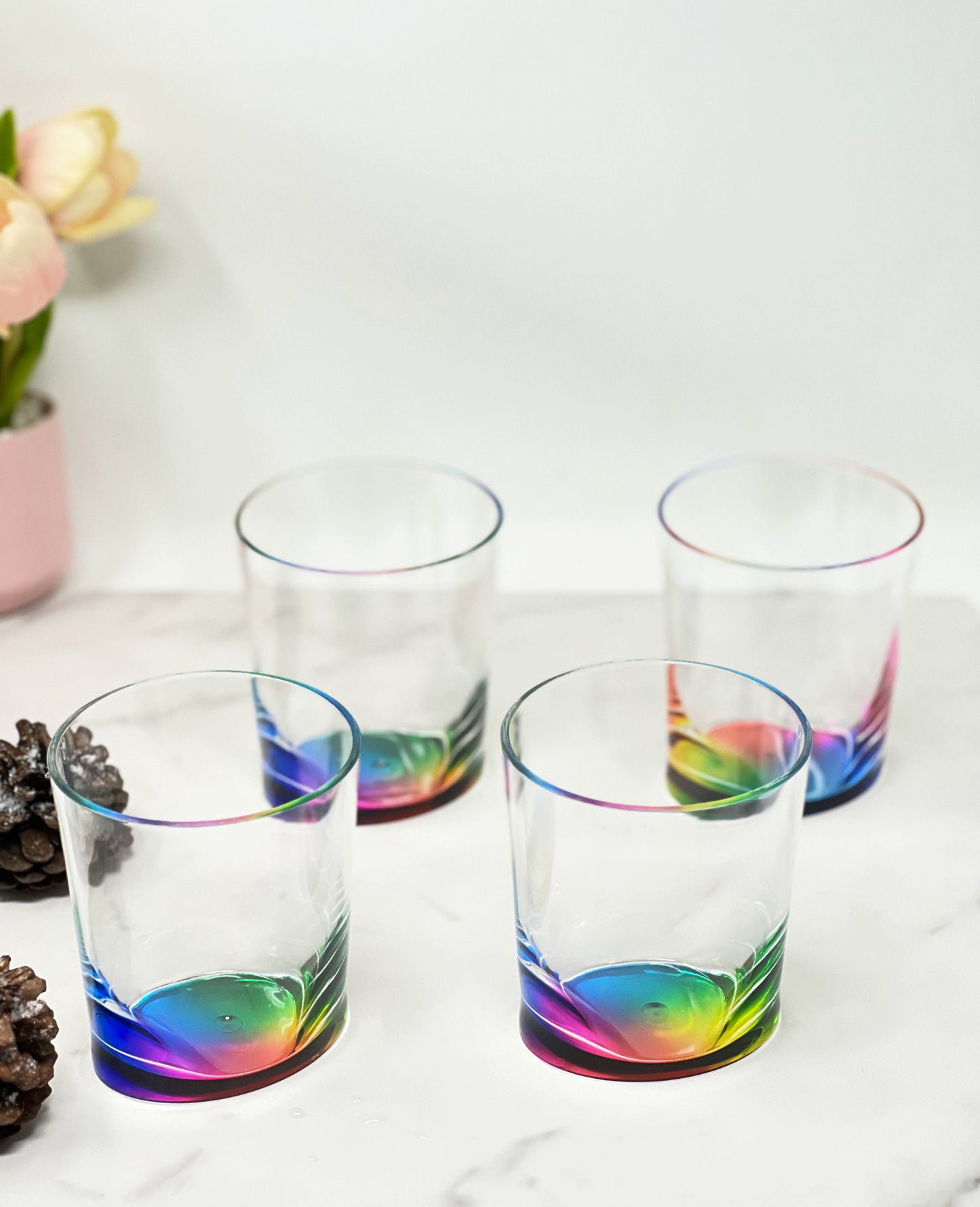 Set of Four Rainbow Geometric Acrylic Stemless Whiskey Glass-4