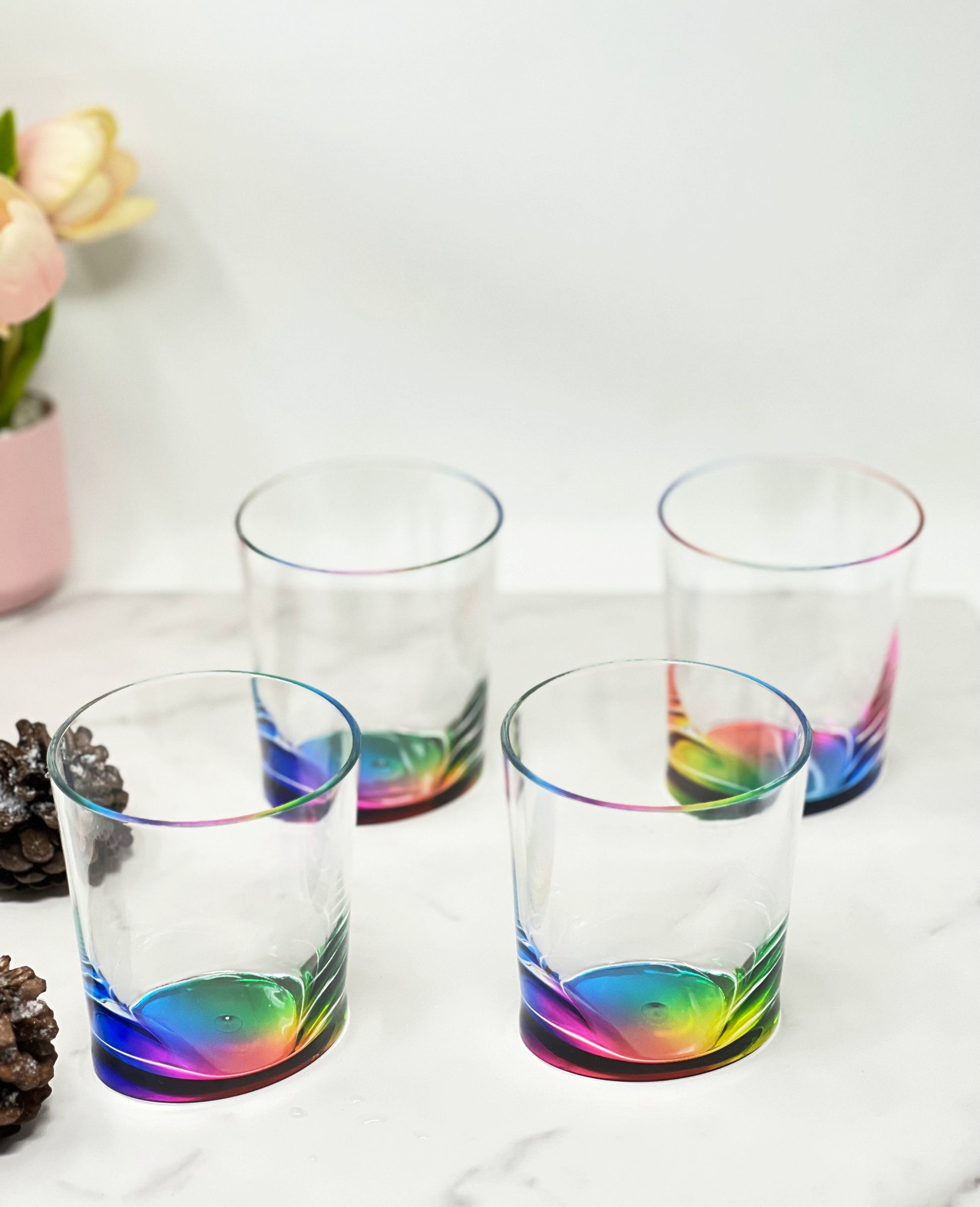 Set of Four Rainbow Geometric Acrylic Stemless Whiskey Glass-4