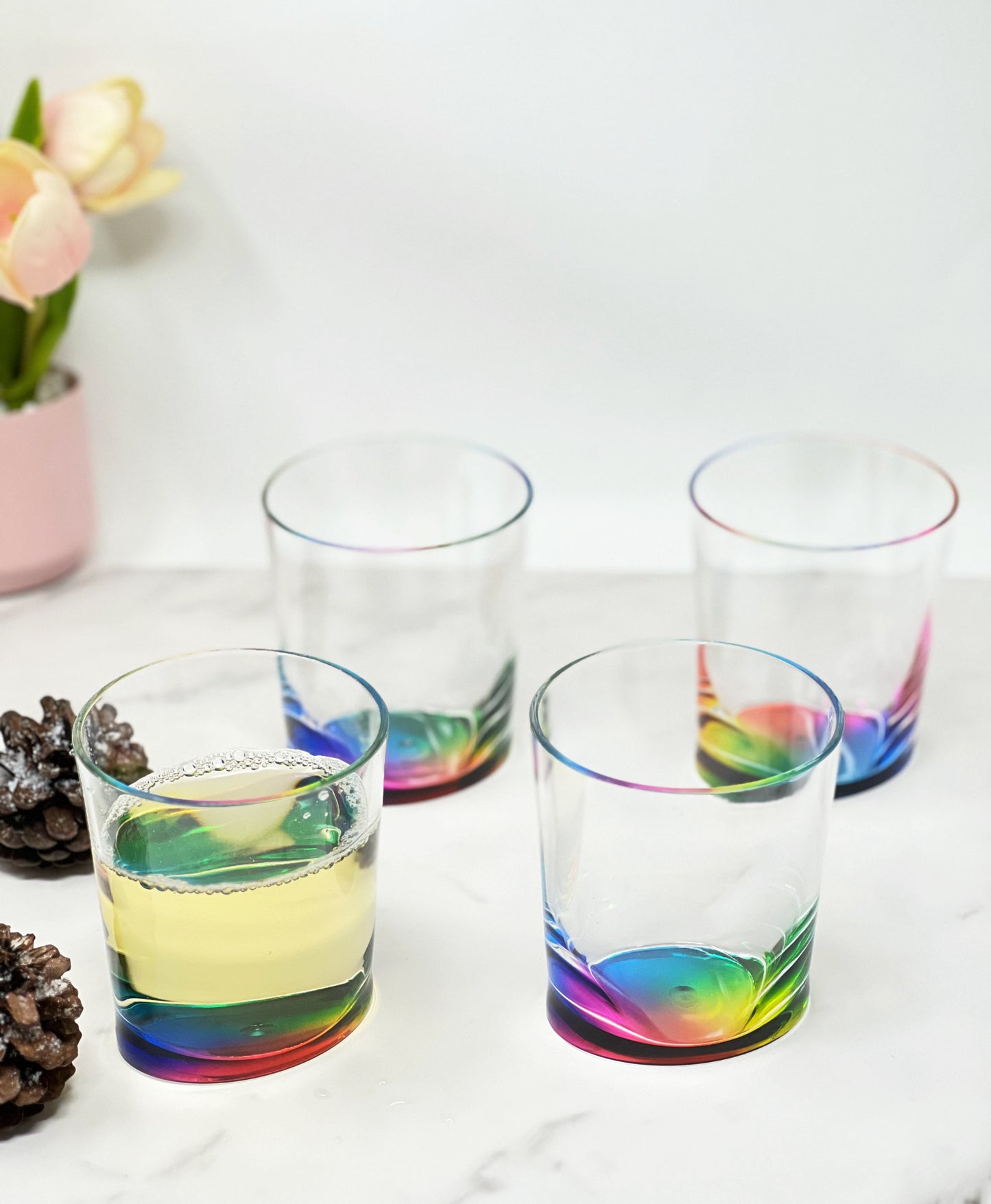 Set of Four Rainbow Geometric Acrylic Stemless Whiskey Glass-5