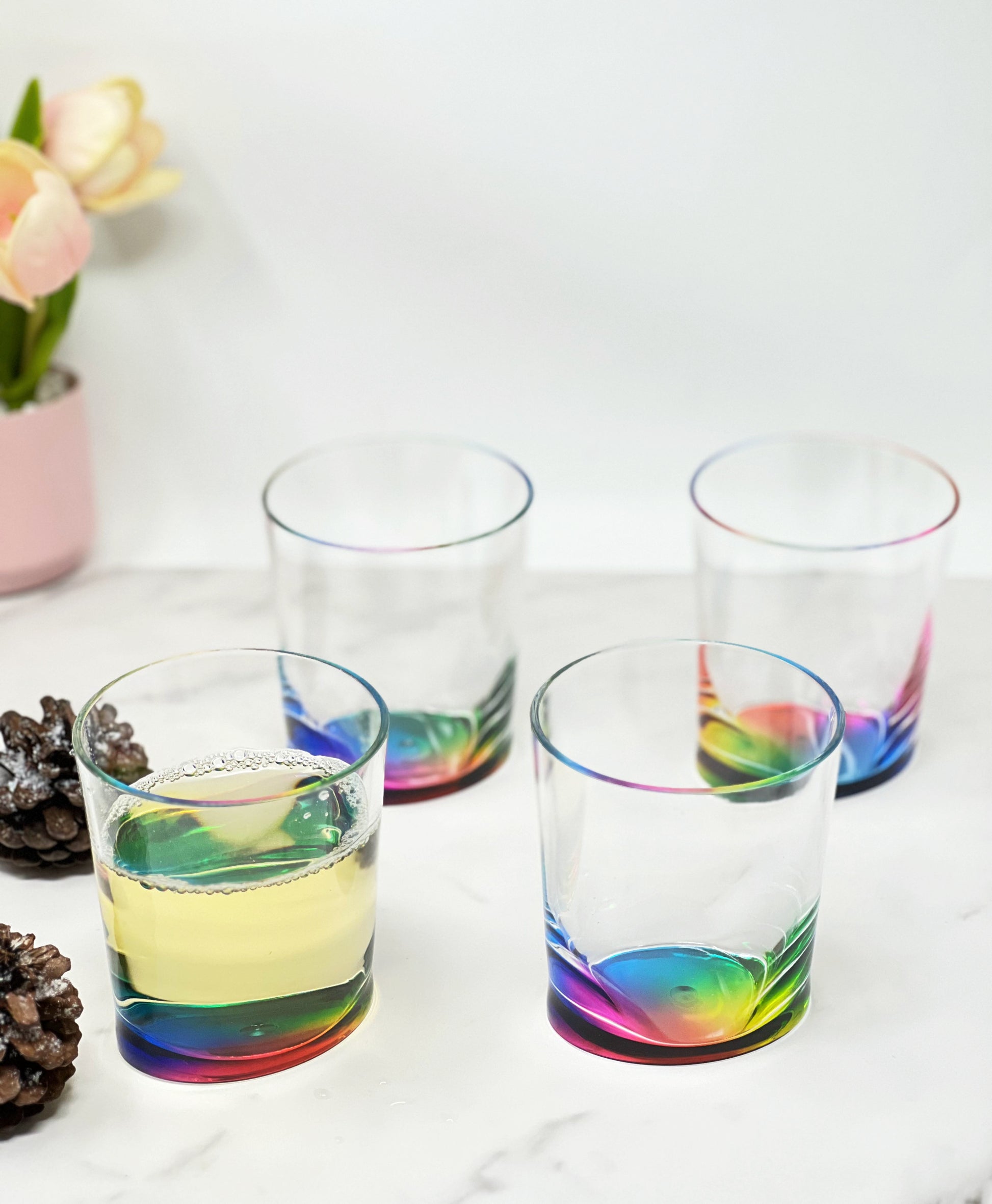 Set of Four Rainbow Geometric Acrylic Stemless Whiskey Glass-5