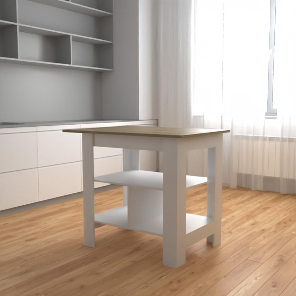 35" Natural and White Wood Kitchen Island With Storage-1