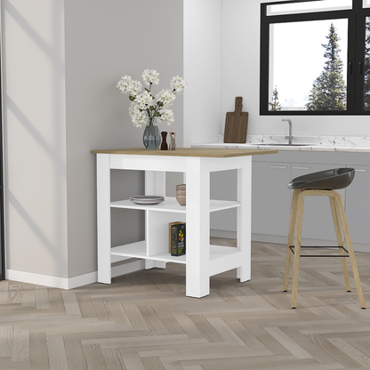 35" Natural and White Wood Kitchen Island With Storage-7