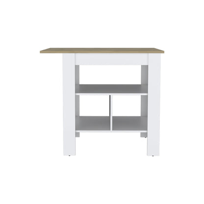 35" Natural and White Wood Kitchen Island With Storage-3