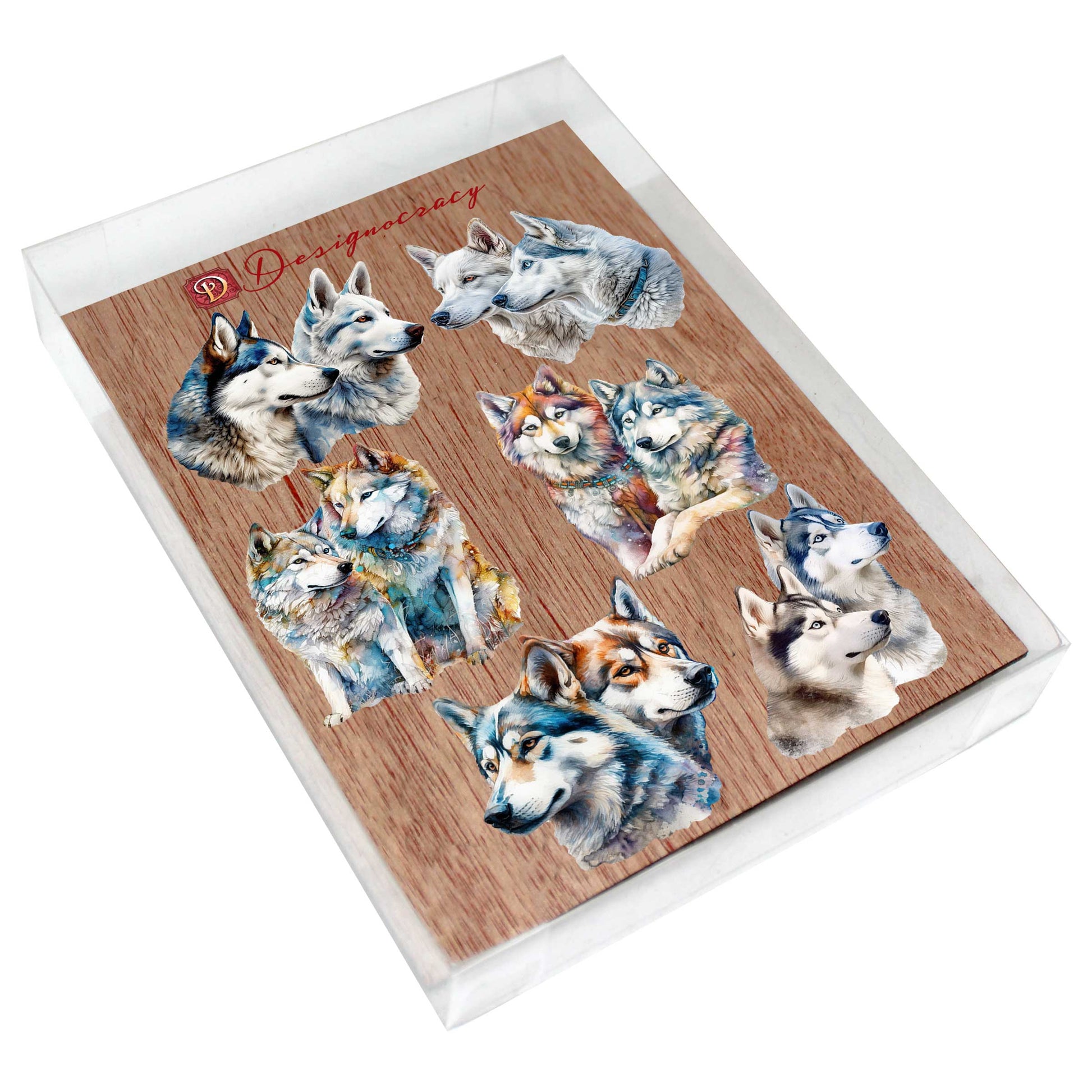 The Graceful Huskies Decorative Eco Wood Magnets Set of 6 by G. Debrekht - Wildlife Decor - 8090115G-S6-2