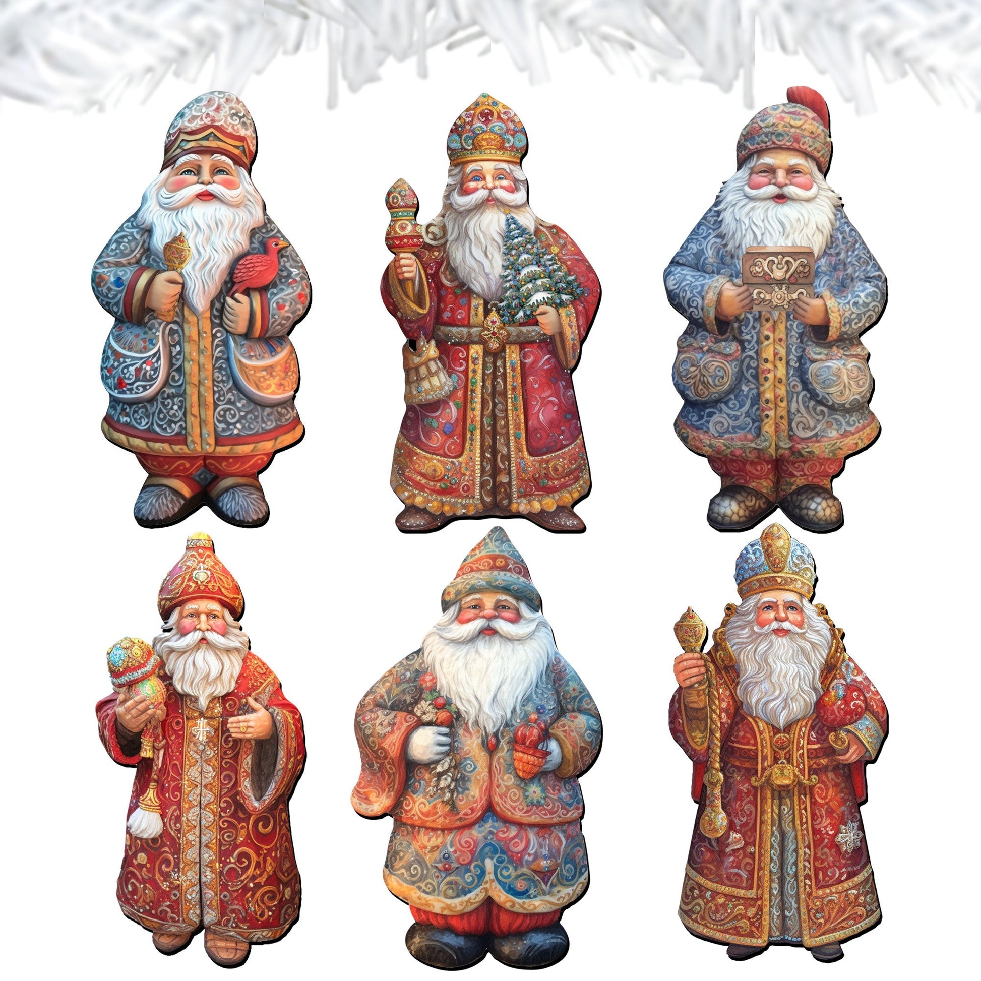 Santa Clip-On Eco Wood Decorative Ornaments Set of 6 by G. Debrekht - Christmas Decor - 8090032C-S6-1