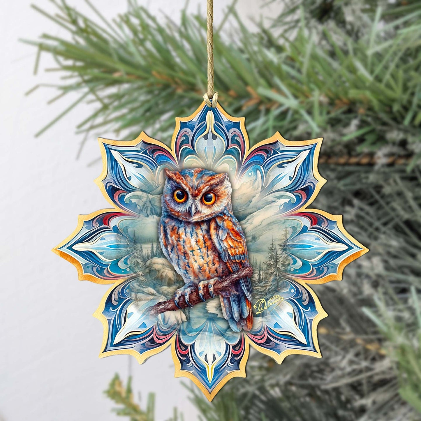 Great Horned Owl Snowflake Large Wooden Ornament by G. Debrekht - Nature Wildlife Decor - 8688436M-3