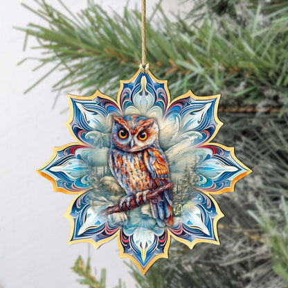 Great Horned Owl Snowflake Large Wooden Ornament by G. Debrekht - Nature Wildlife Decor - 8688436M-3
