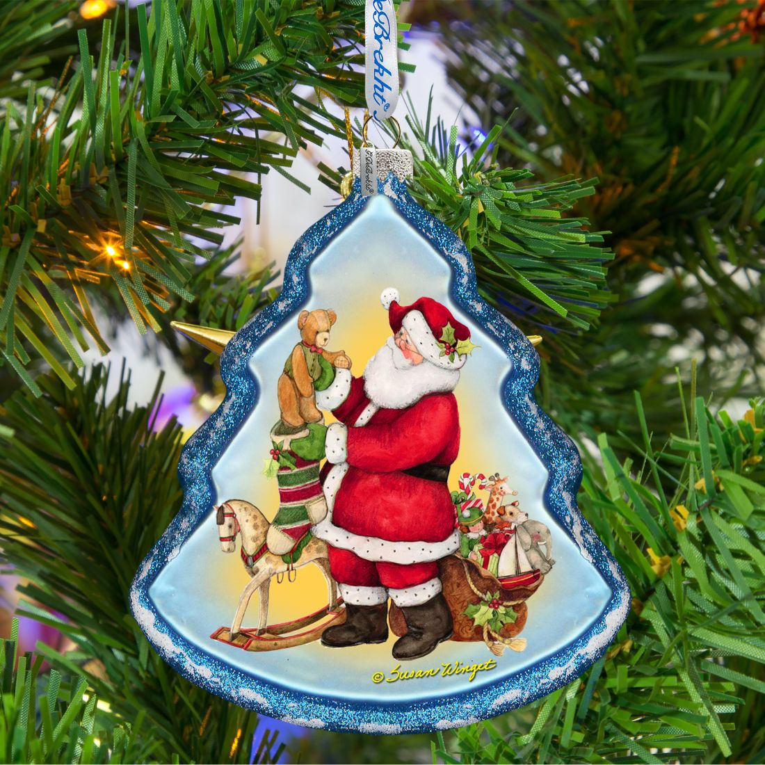 Santas Workshop Glass Ornament by Susan Winget - Christmas Santa and Snowman Decor - 762-203-SW-2