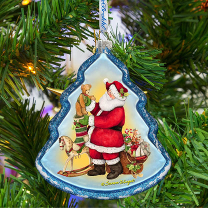 Santas Workshop Glass Ornament by Susan Winget - Christmas Santa and Snowman Decor - 762-203-SW-2